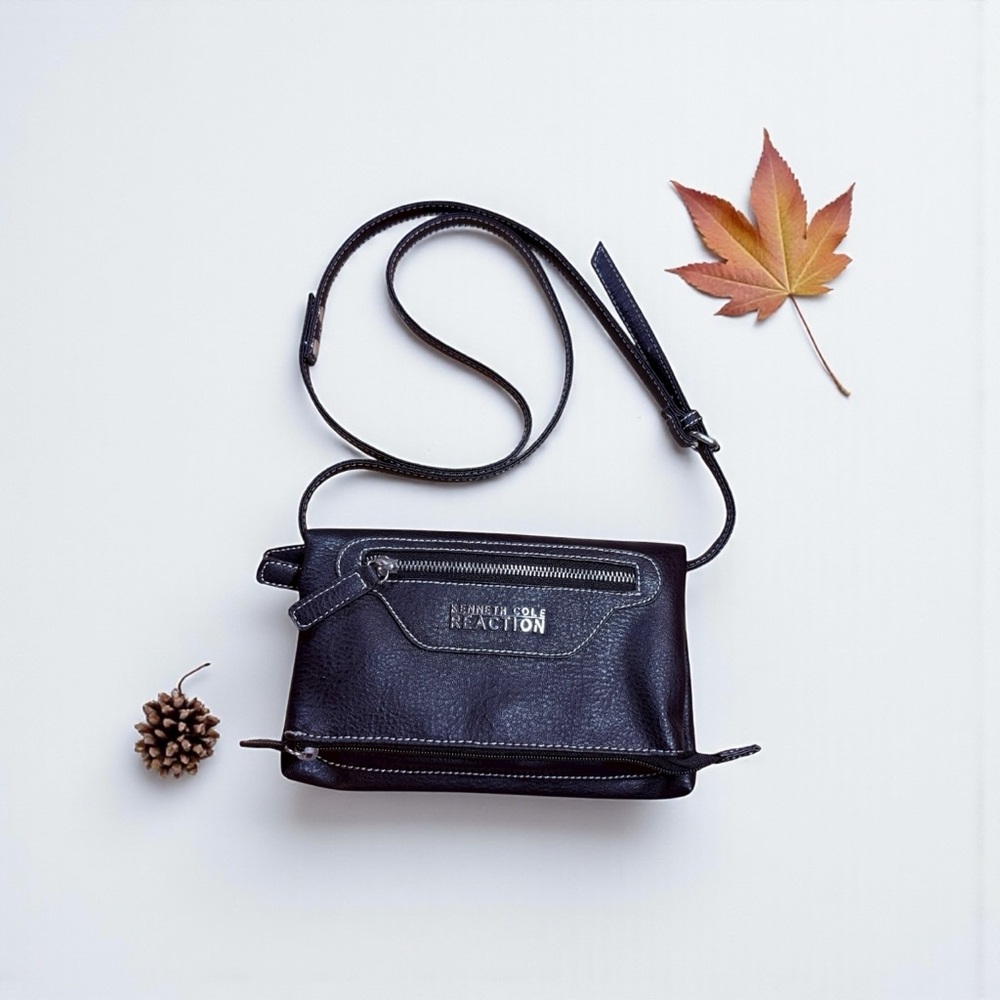 Kenneth Cole Reaction Black Leather Crossbody Women’s Multi-pocket Bag - EUC